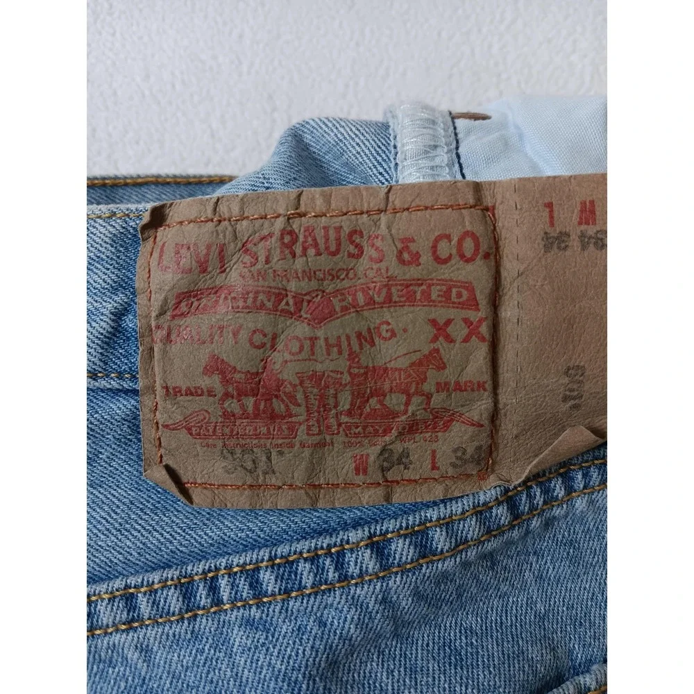 Levi's 501 Jeans Mens W34 L34 Blue Light Wash Straight Denim Regular Fit Cotton